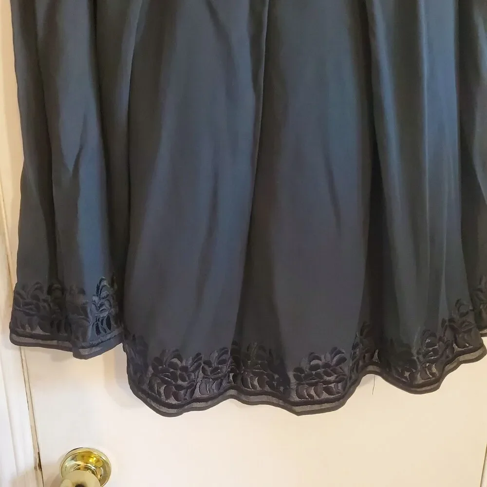 Realities 100% Silk Midi Pleated Skirt Embroidered Hem Whimsigoth Witchy Size 14
